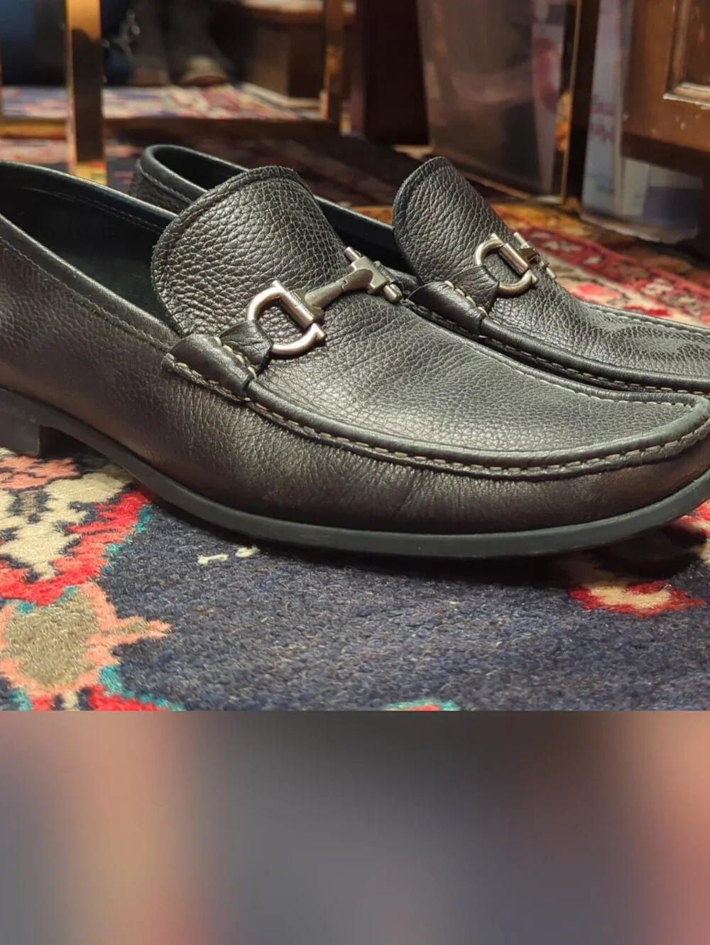 Salvatore Ferragamo Black Pebbled Leather Bit Loafers